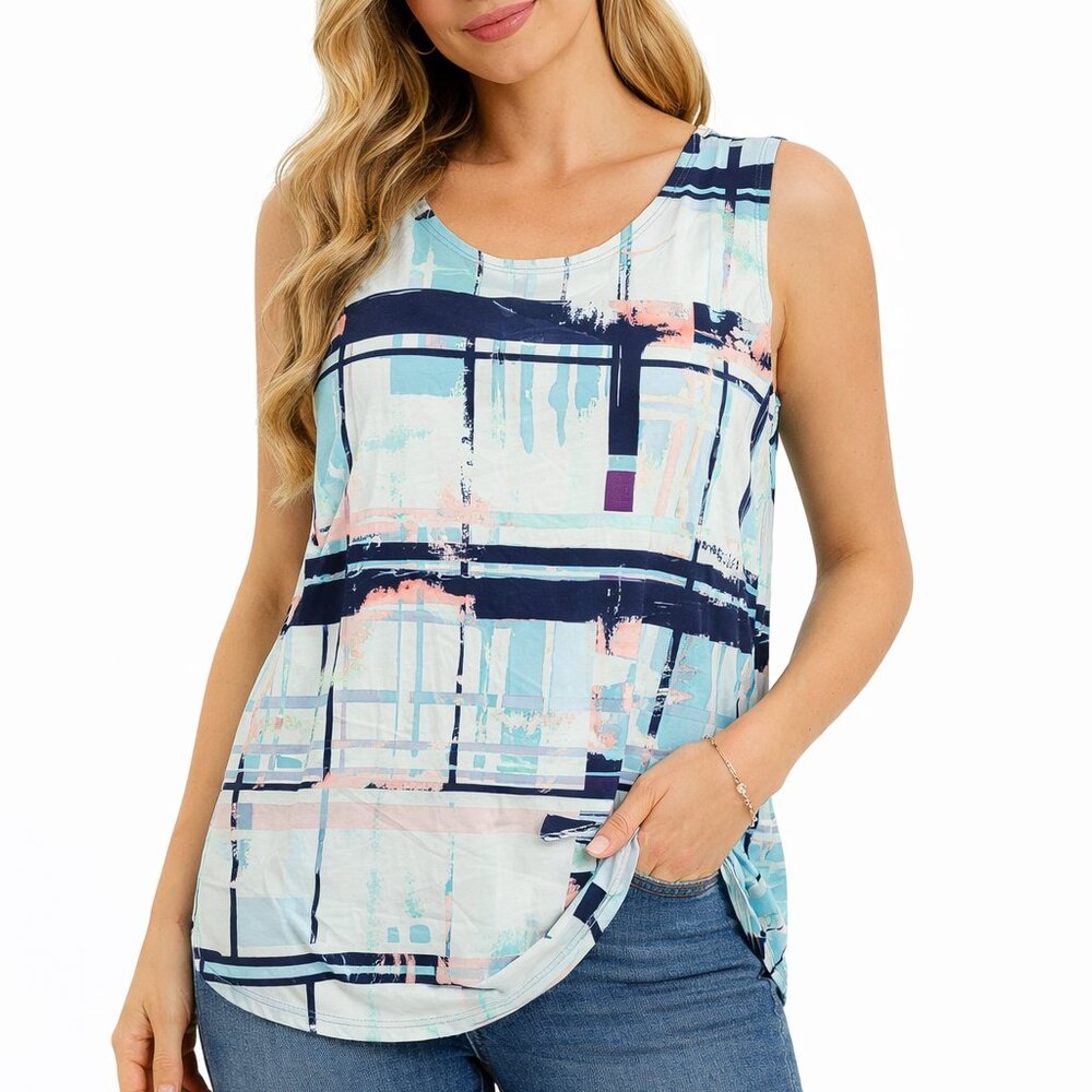 Van Heusen plus size dark blue, turquoise and white sleeveless tank top …